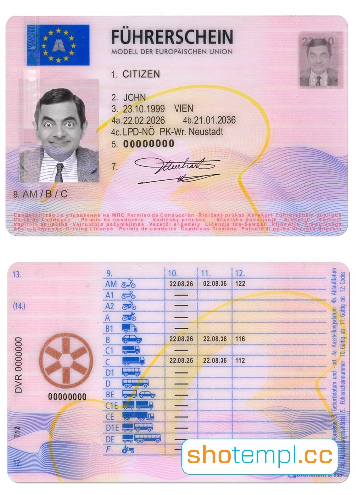 Austria Driver License PSD Template V1